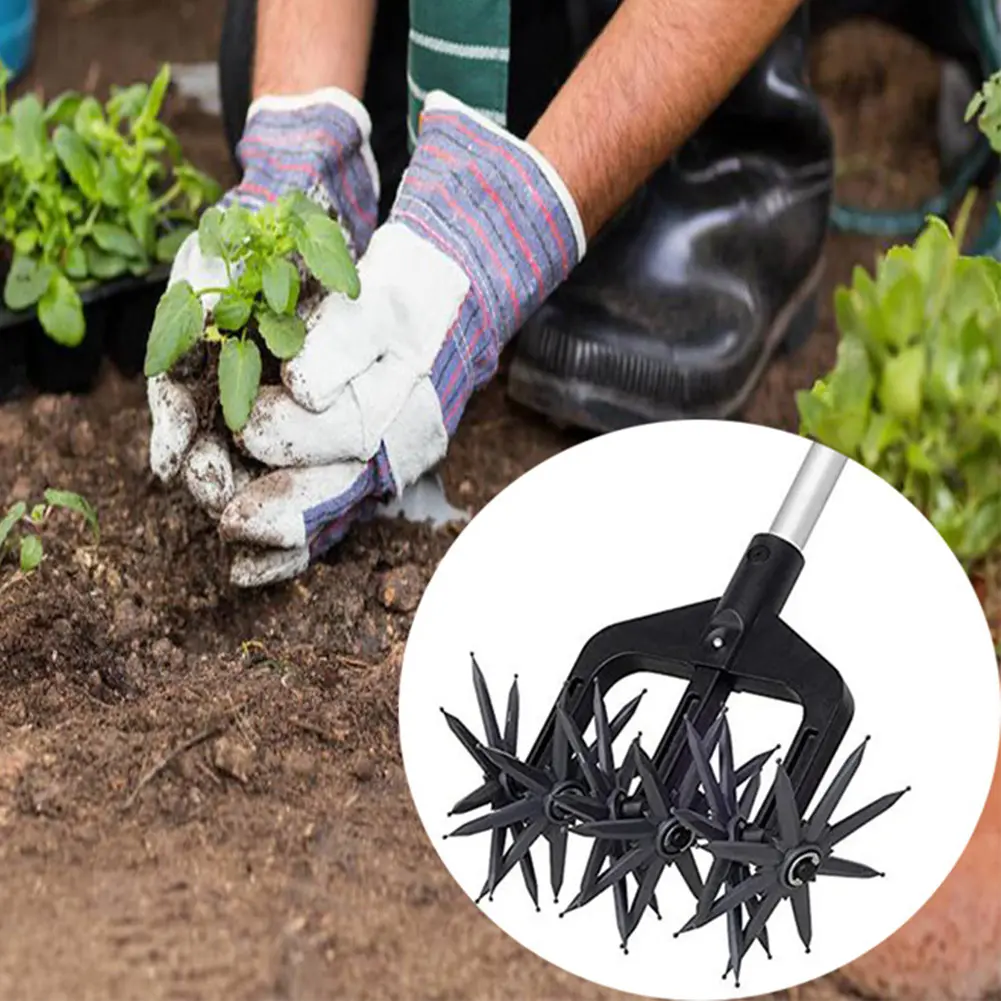 2 In 1 Garden Rotary Tiller Lawn Ripper Land Aerator Gardening Tool Weeding Digging Grass Turning Tool Loose Soil Aerator