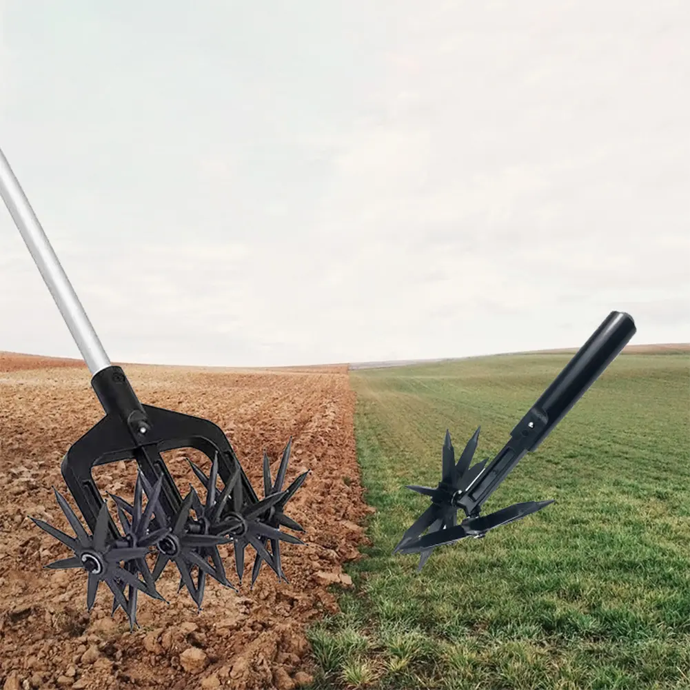 2 In 1 Garden Rotary Tiller Lawn Ripper Land Aerator Gardening Tool Weeding Digging Grass Turning Tool Loose Soil Aerator