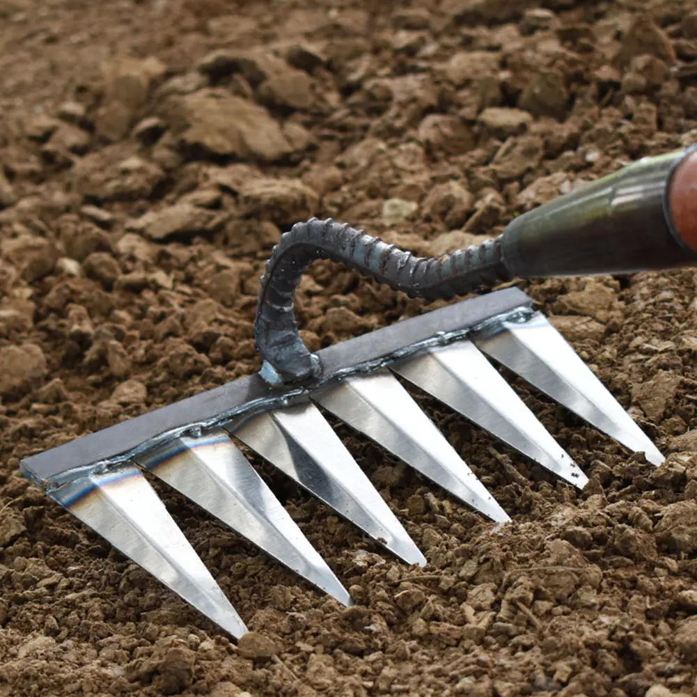 Tooth Nail Harrow Steel Garden Hand Rake Tool Sharp Heavy Duty Rake  Gardening Weeding Rake Agricultural Tools