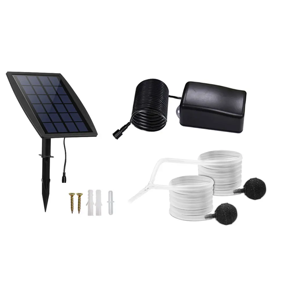 Power Storage Solar Oxygen Pump Low Noise Courtyard Fishbowl Aerator Built-in 3.7V/1800mAh Lithium Battery for Outdoor/Aquarium