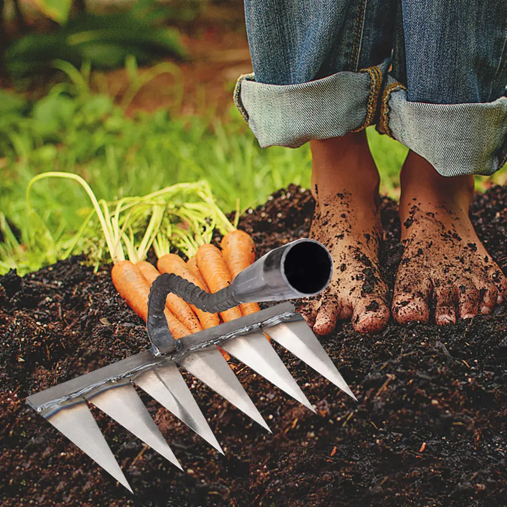 Tooth Nail Harrow Steel Garden Hand Rake Tool Sharp Heavy Duty Rake  Gardening Weeding Rake Agricultural Tools