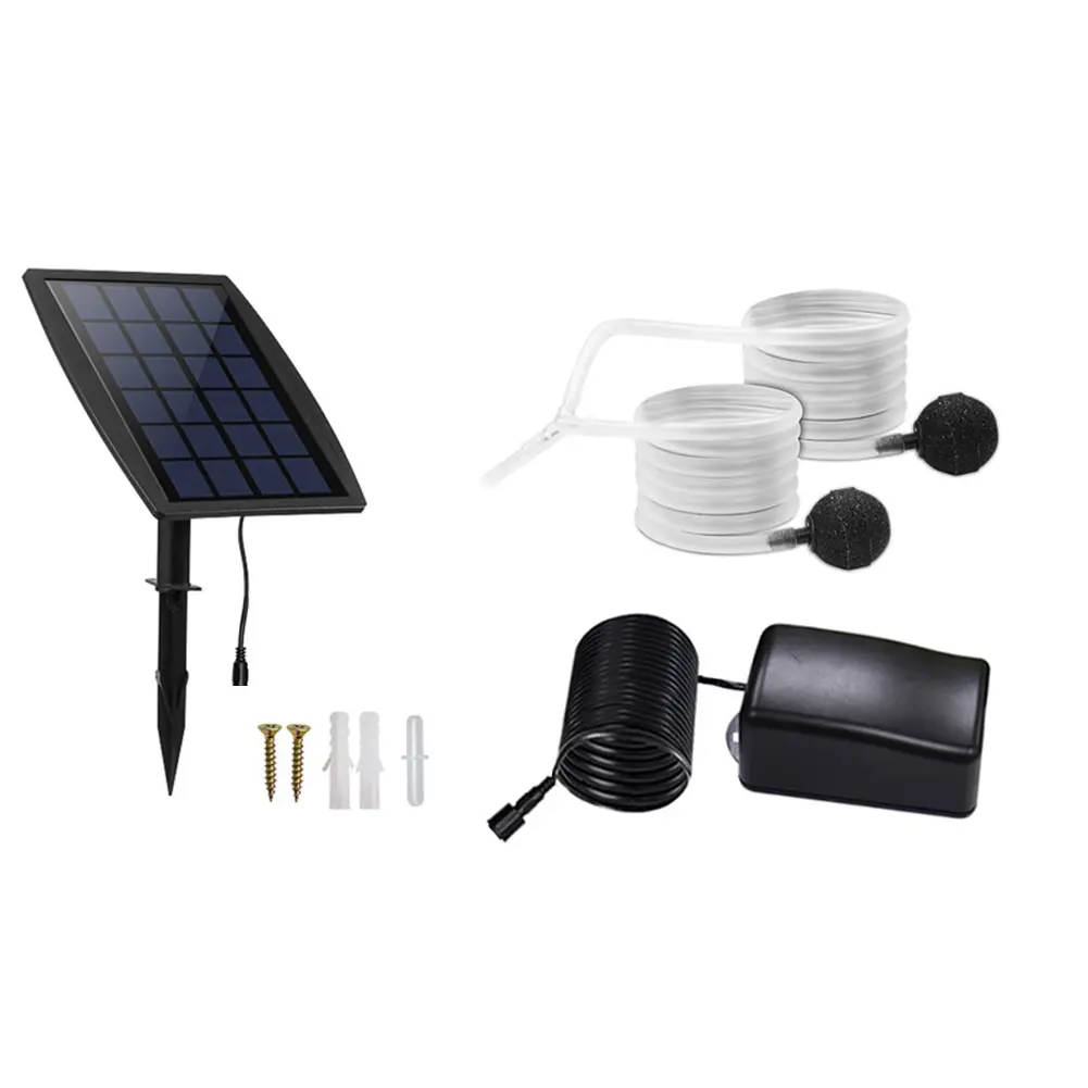 Power Storage Solar Oxygen Pump Low Noise Courtyard Fishbowl Aerator Built-in 3.7V/1800mAh Lithium Battery for Outdoor/Aquarium