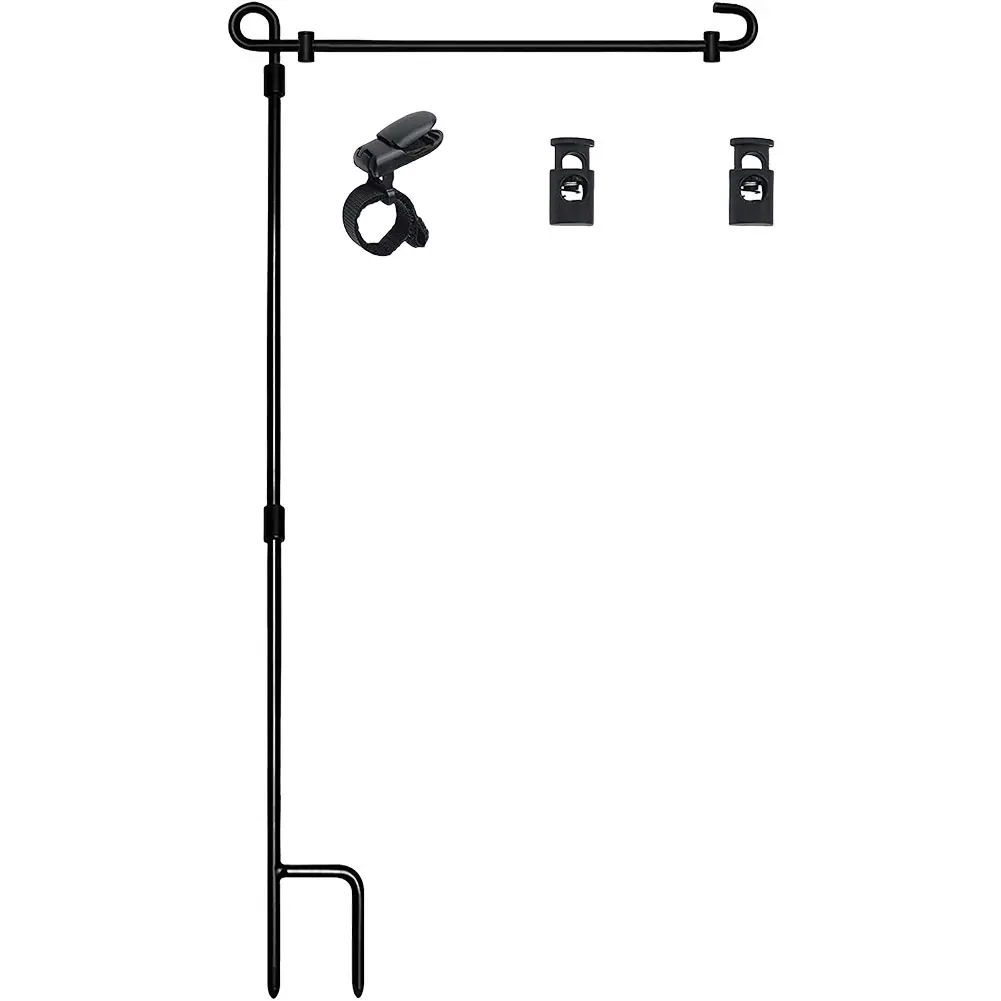 Garden Flag Stand Garden Flag Pole Holder with Clip and Stopper Garden Flag Holder Stand Metal for Outdoor Garden Lawn Parts