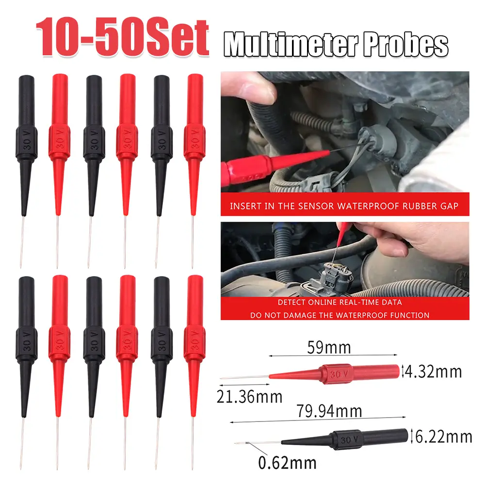 10-50Set 30V Tip Probes Diagnostic Tools Auto Multimeter Test Leads Extention Back Piercing Needle Tip Probes Mechanical Tools