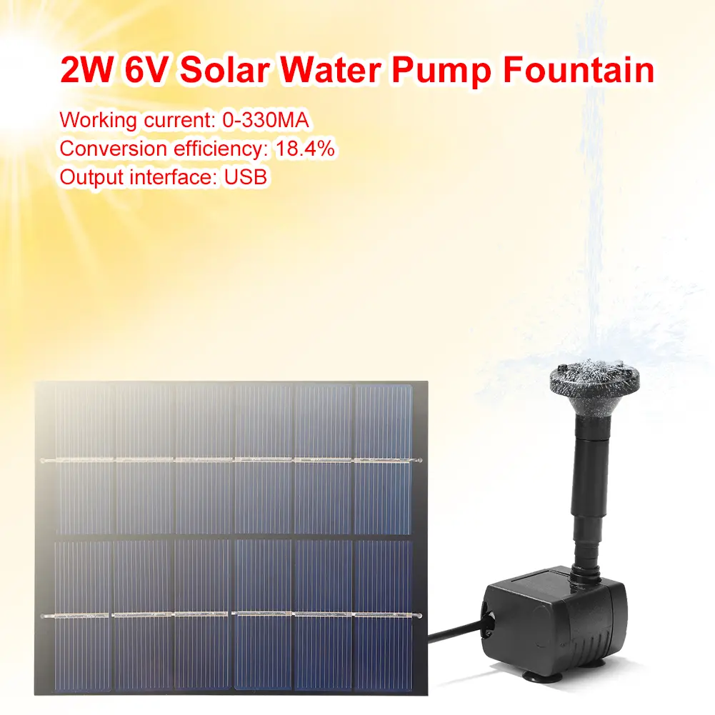 2W Outdoor Bath Solar Powered Fountain Floating Water Submersible Solar Panel Pond Aquarium Fountain Solar Water Pump Kit