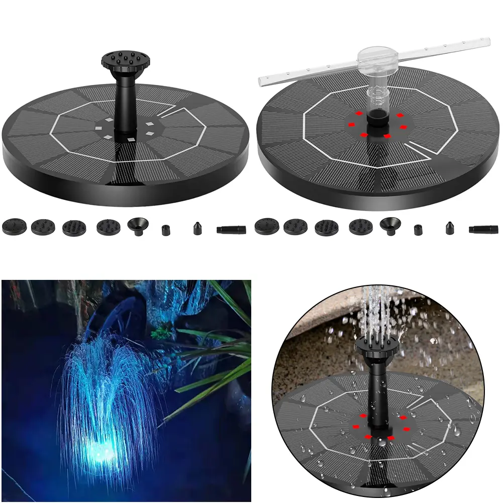 2.2W Free Standing Floating Birdbath Water Pumps with 6 Nozzles&Color LED Light for Bird Bath Garden Pond Pool Fish Tank Outdoor