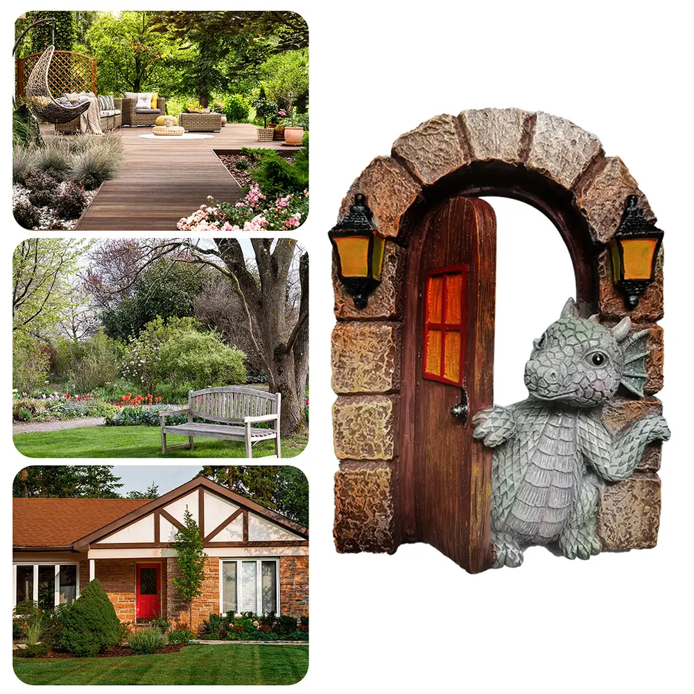 Cute Dinosaur Sculpture Resin Miniature Figurine Garden Dragon Statue Home Courtyard Wall Art Decor Accessories