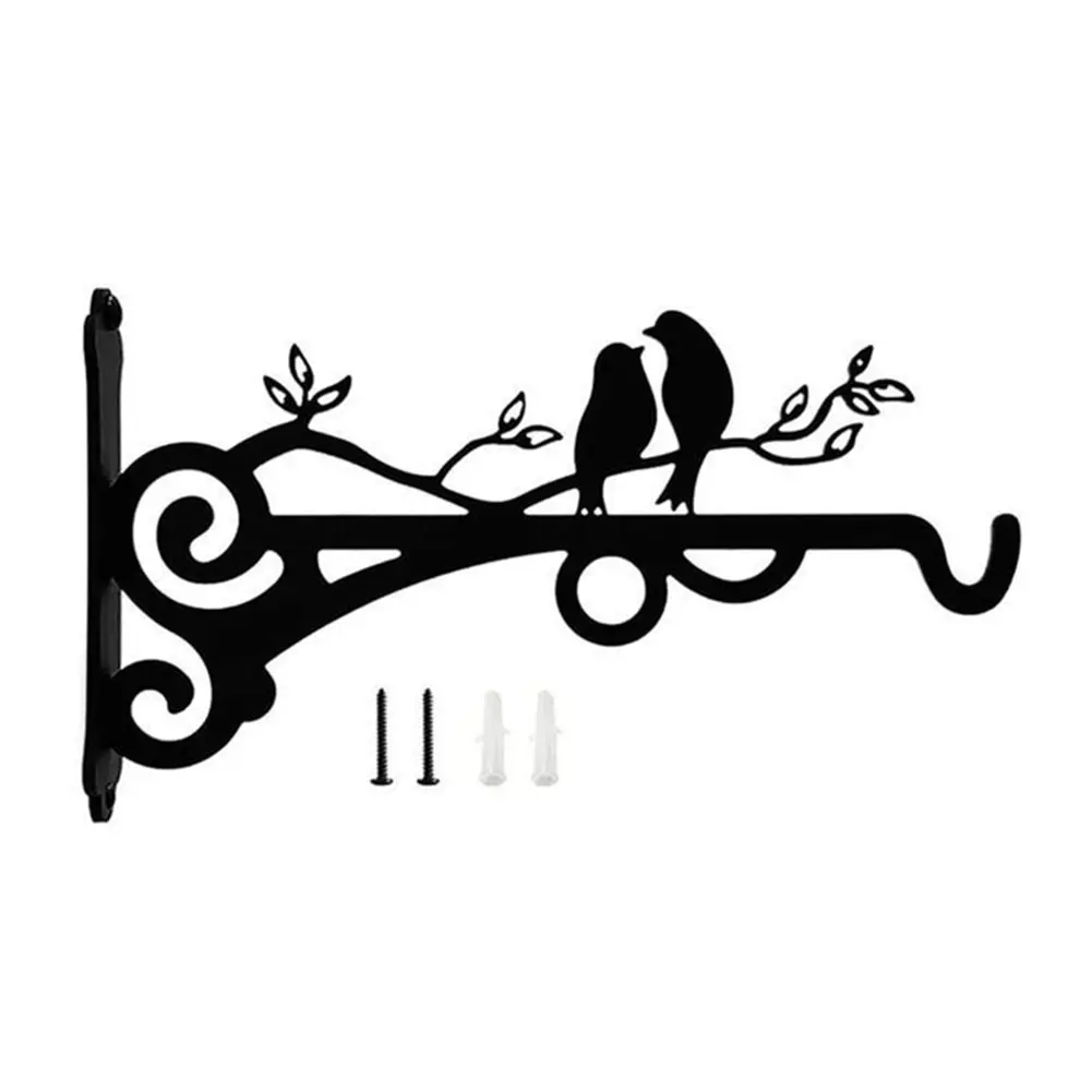 Metal Flower Basket Holder Bird Pattern Wall Mounted Bracket Hanger Wide Base Anti-corrosion for Outdoor Indoor Garden Street