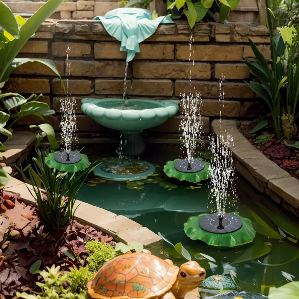 Lotus Leaf Solar Water Fountain 1.4W Bird Bath Fountain Pump with 6 Nozzles Floating Water Pump for Pool Garden Pond Decoration
