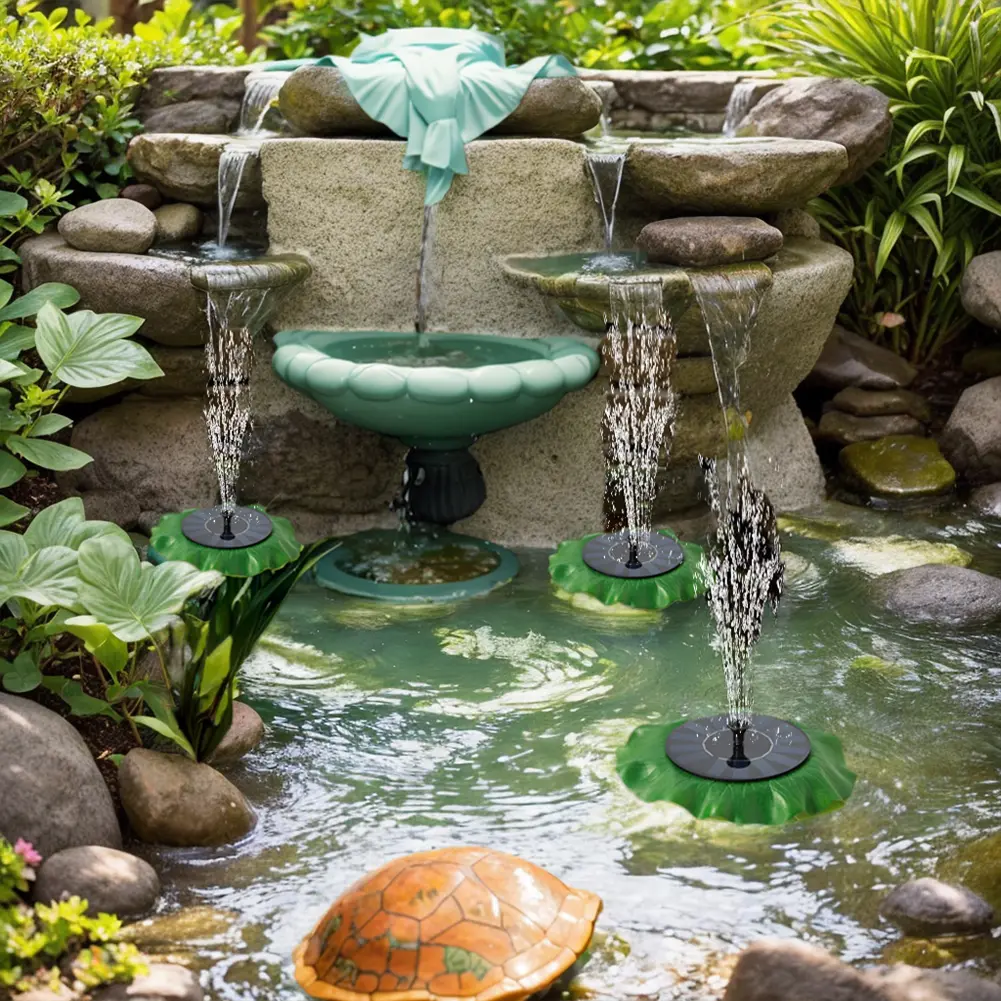 Lotus Leaf Solar Water Fountain 1.4W Bird Bath Fountain Pump with 6 Nozzles Floating Water Pump for Pool Garden Pond Decoration