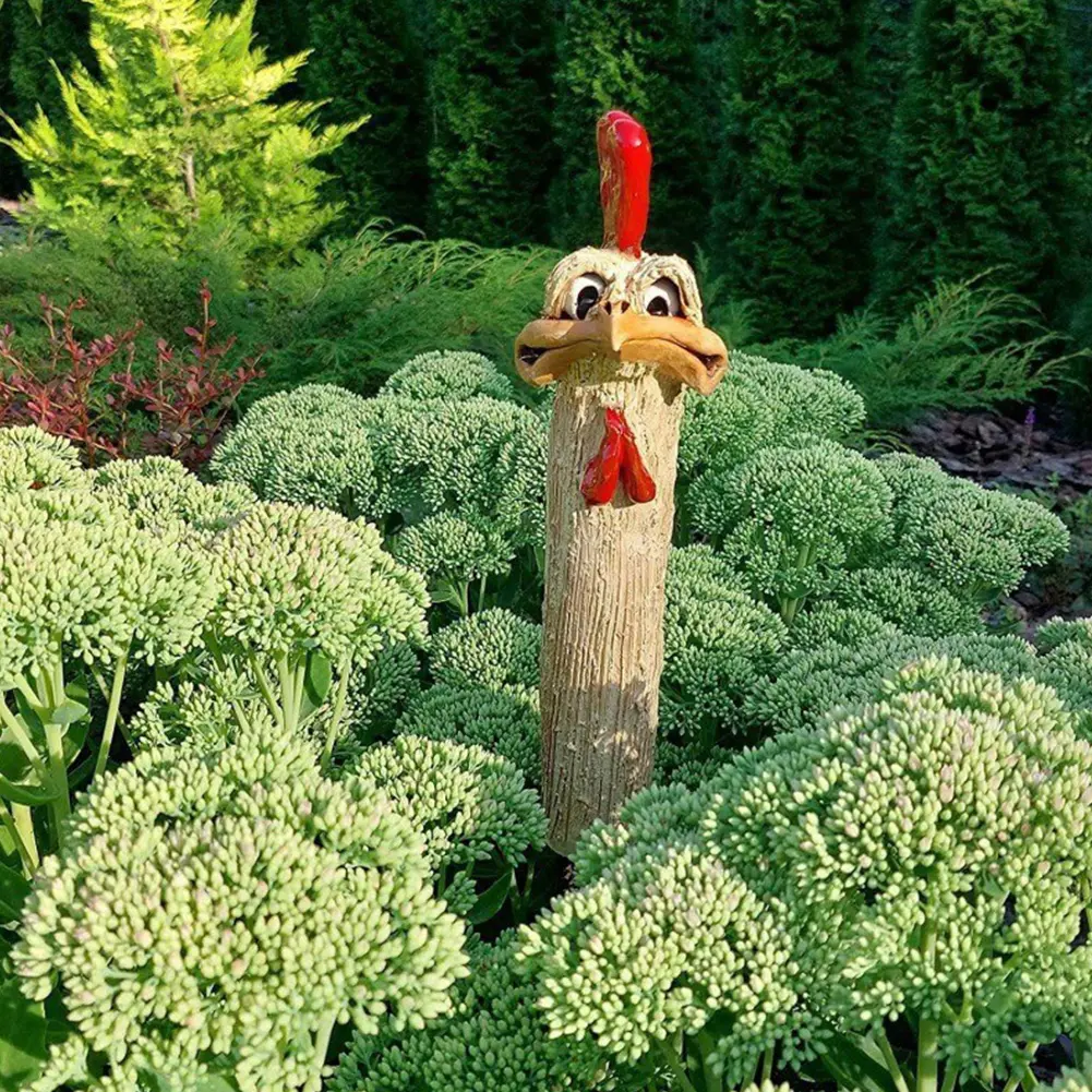 Funny Chicken Head Statue Creative Garden Decoration Farm Chicken Statue Handmade Garden Statues Resin for Art Decorations