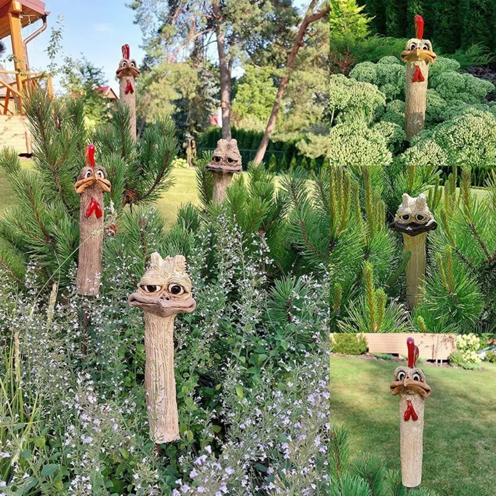 Funny Chicken Head Statue Creative Garden Decoration Farm Chicken Statue Handmade Garden Statues Resin for Art Decorations