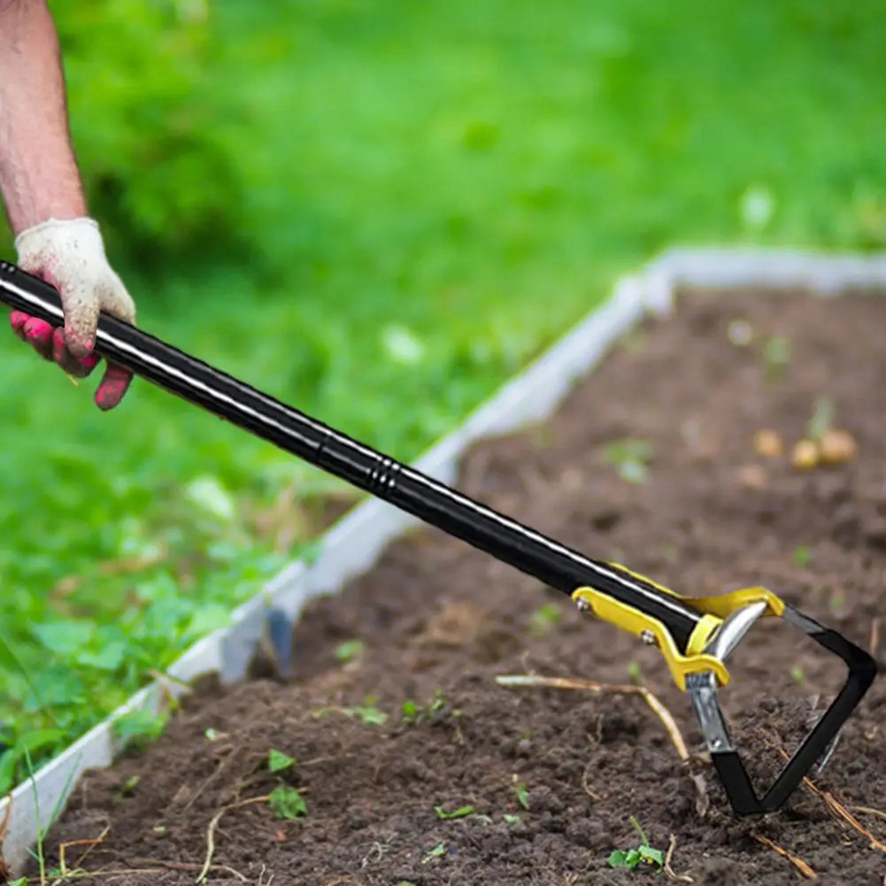 Hoe Gardening Tool 1.6/2m Stainless Steel Sharp Stirrup Ring Hoe with Triangle Head Gardening Loose Soil Weeding and Loosening