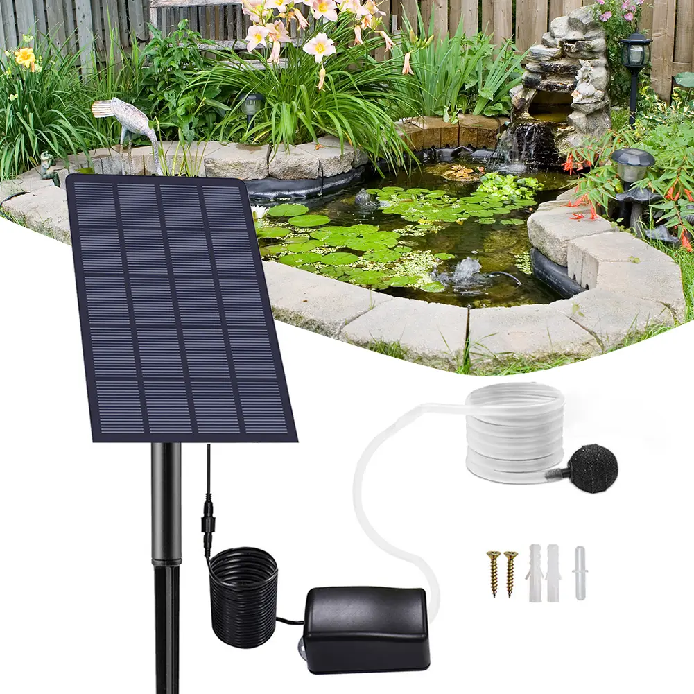 Solar Powered Oxygenator 5V 2.5W Water Oxygen Pump Low Noise Air Oxygen Pump Aerator Battery-free for Landscape Decoration