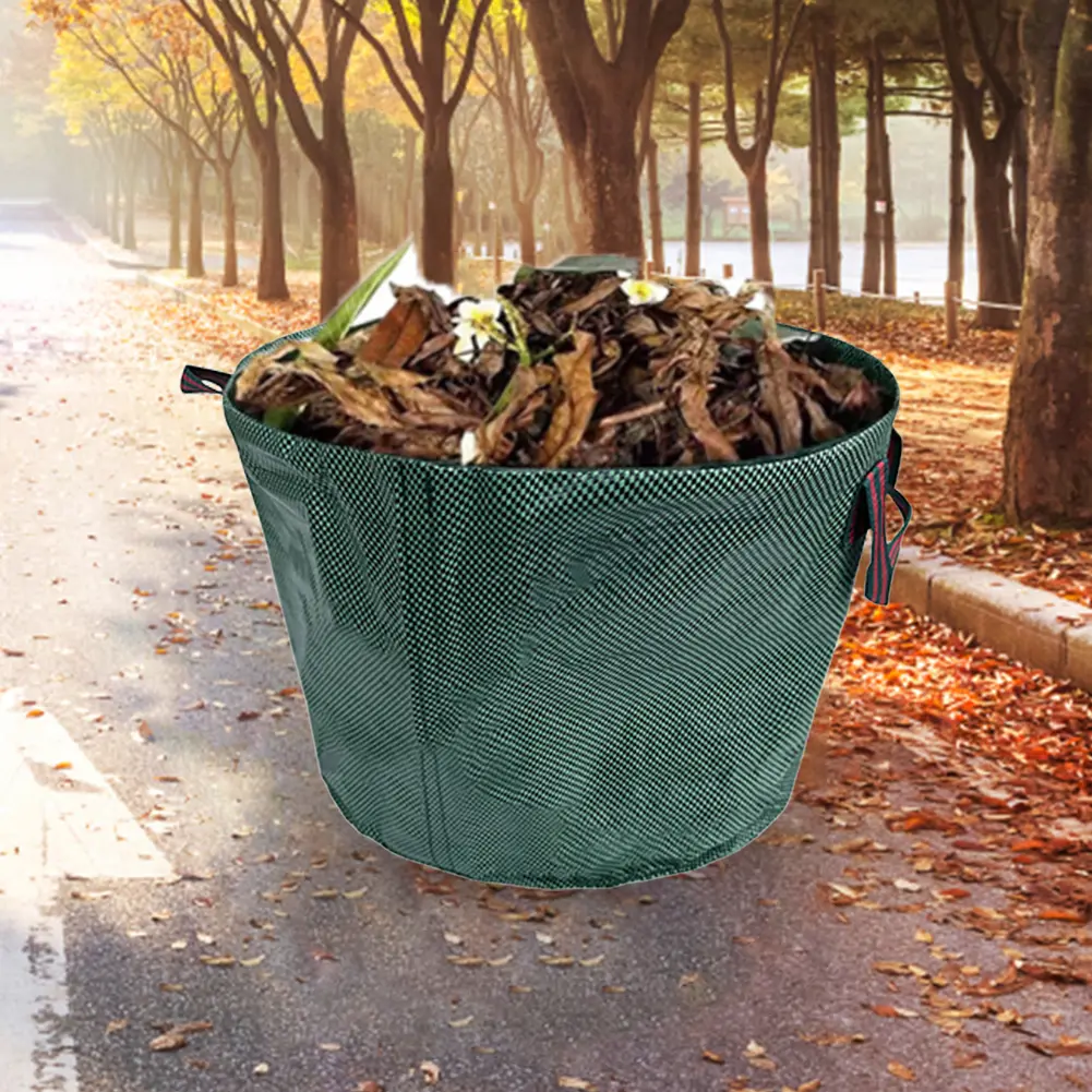 50L Garden Waste Bags Waterproof Trash Storage Container Reusable Tote Debris Container with 4 Handles Foldable for Garden Yard