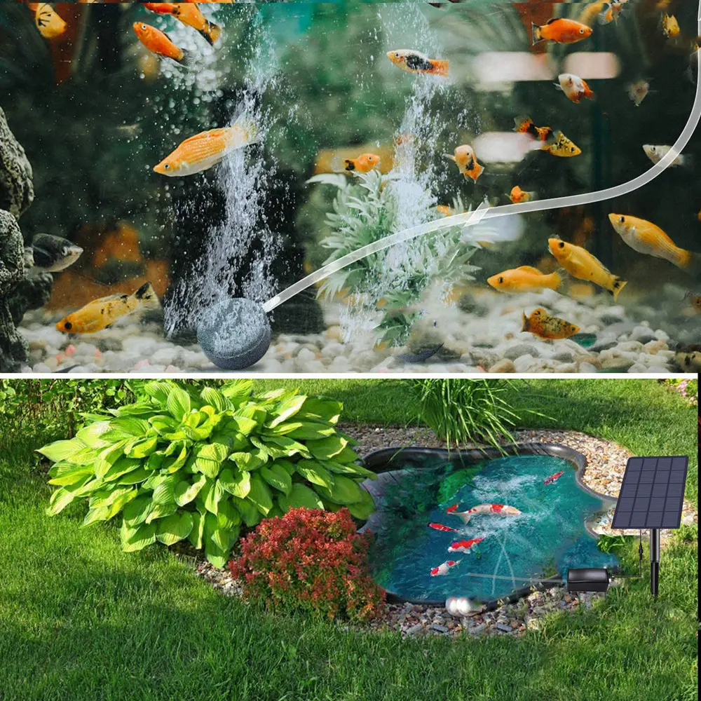Solar Powered Oxygenator 5V 2.5W Water Oxygen Pump Low Noise Air Oxygen Pump Aerator Battery-free for Landscape Decoration