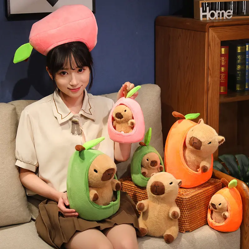 Avocado Fruit House Plush Toy Capybara Doll Capibala Sleeping Pillow Large Plushie Holiday Gift Kawaii Creative Rag Doll Cushion