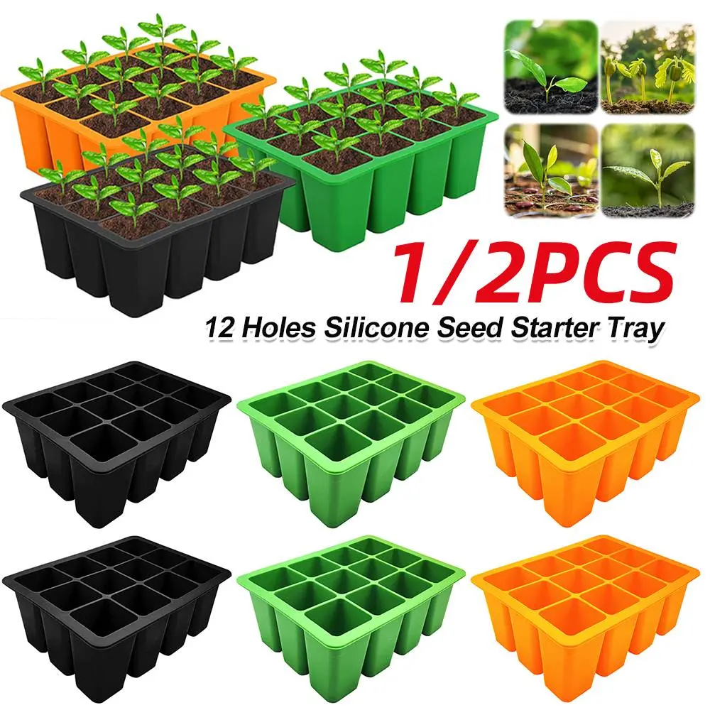 1/2PCS 12 Holes Silicone Seed Starter Tray Breathable Flower Plant Seed Grows Box Seed Propagation Container for Plant Tools