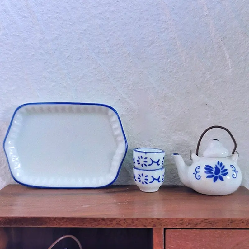 1:12 Miniature Porcelain Tea Cup Set Flower Tableware Kitchen Dollhouse Furniture Toys For Children Tea Cups Doll Accessories