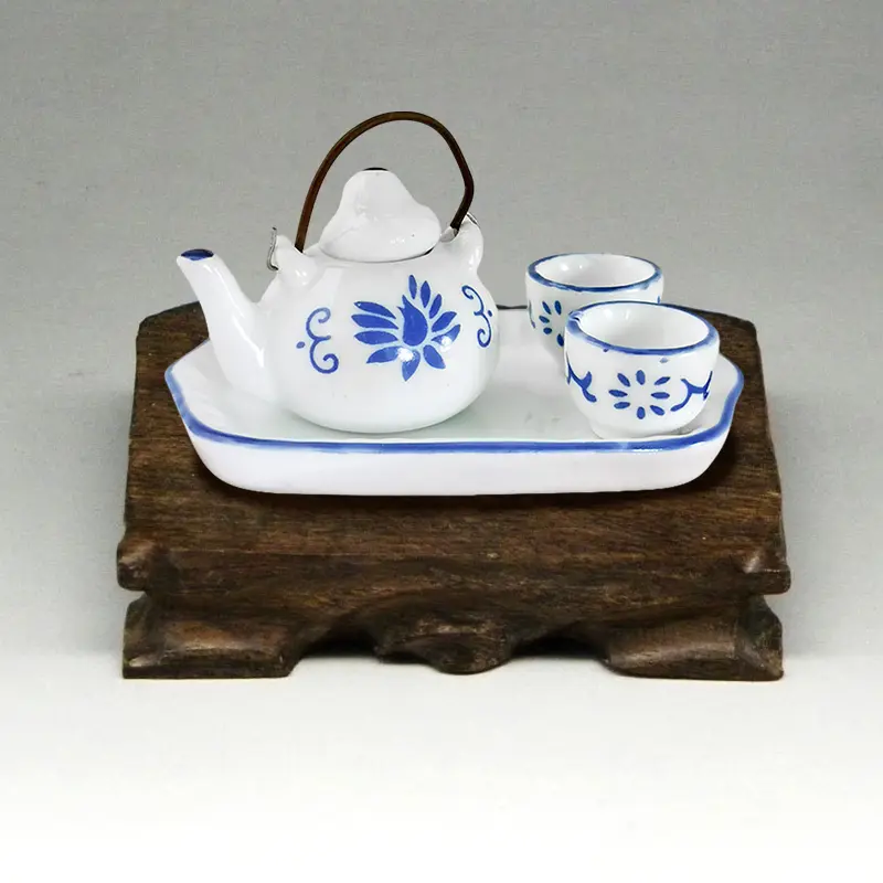 1:12 Miniature Porcelain Tea Cup Set Flower Tableware Kitchen Dollhouse Furniture Toys For Children Tea Cups Doll Accessories