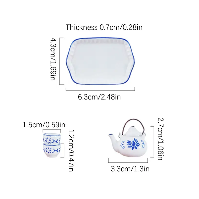 1:12 Miniature Porcelain Tea Cup Set Flower Tableware Kitchen Dollhouse Furniture Toys For Children Tea Cups Doll Accessories
