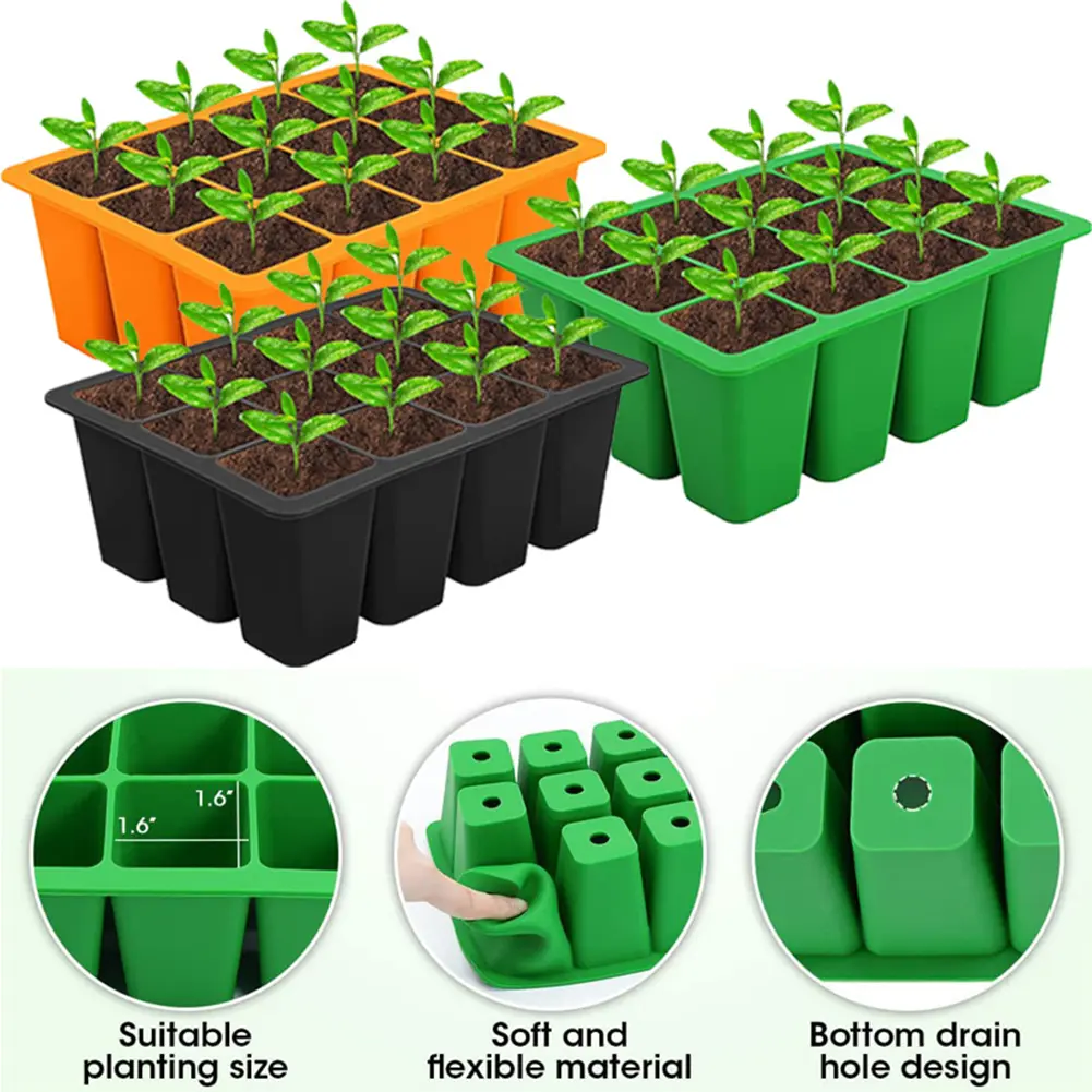 1/2PCS 12 Holes Silicone Seed Starter Tray Breathable Flower Plant Seed Grows Box Seed Propagation Container for Plant Tools
