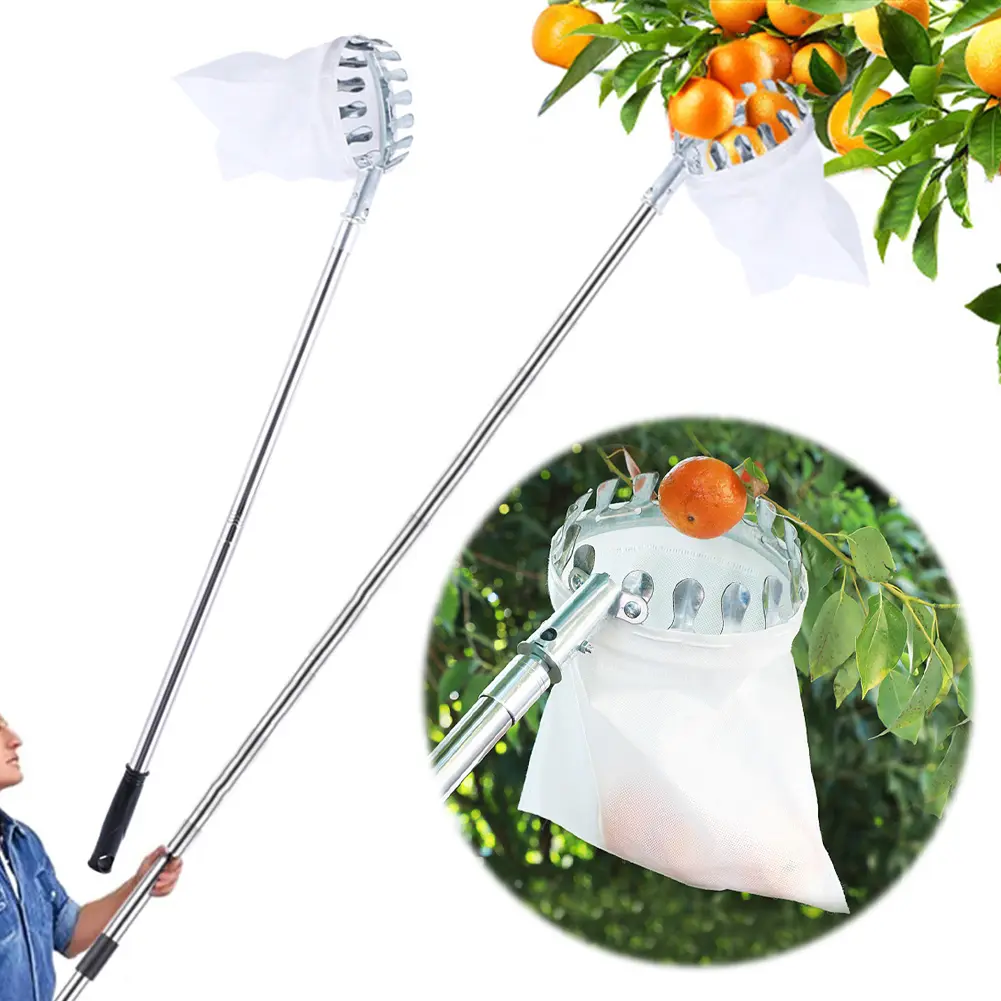 Stainless Steel Splicing Rod High Tree Orchard Picking Tool Telescopic Pole Fruit Picking Tool for Apples Mango Lemon Orange