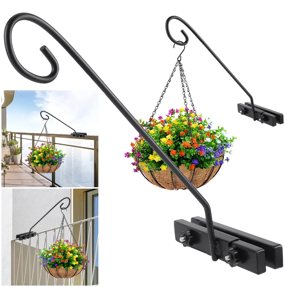 Deck Railing Plant Hanger Railing Hanging Hook Deck Shepherd Hook for Hanging Flower Baskets Wind Chimes Planters