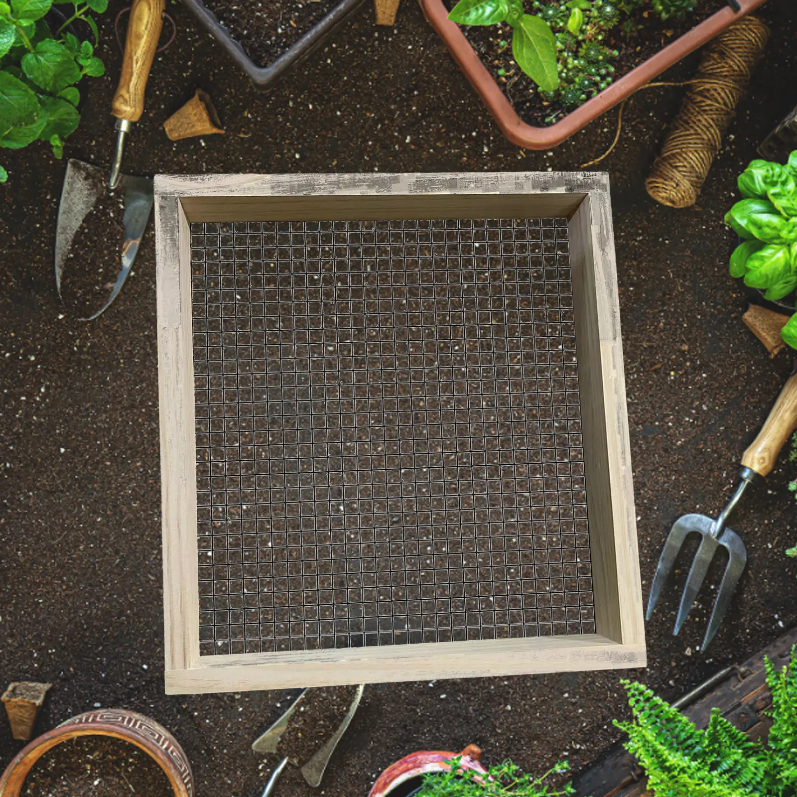 Soil Sieve Wooden Garden Sieve Soil Tool Compact Gardening Soil Sifter Mesh Portable Garden Tools for Plant Bonsai Stone Sifting
