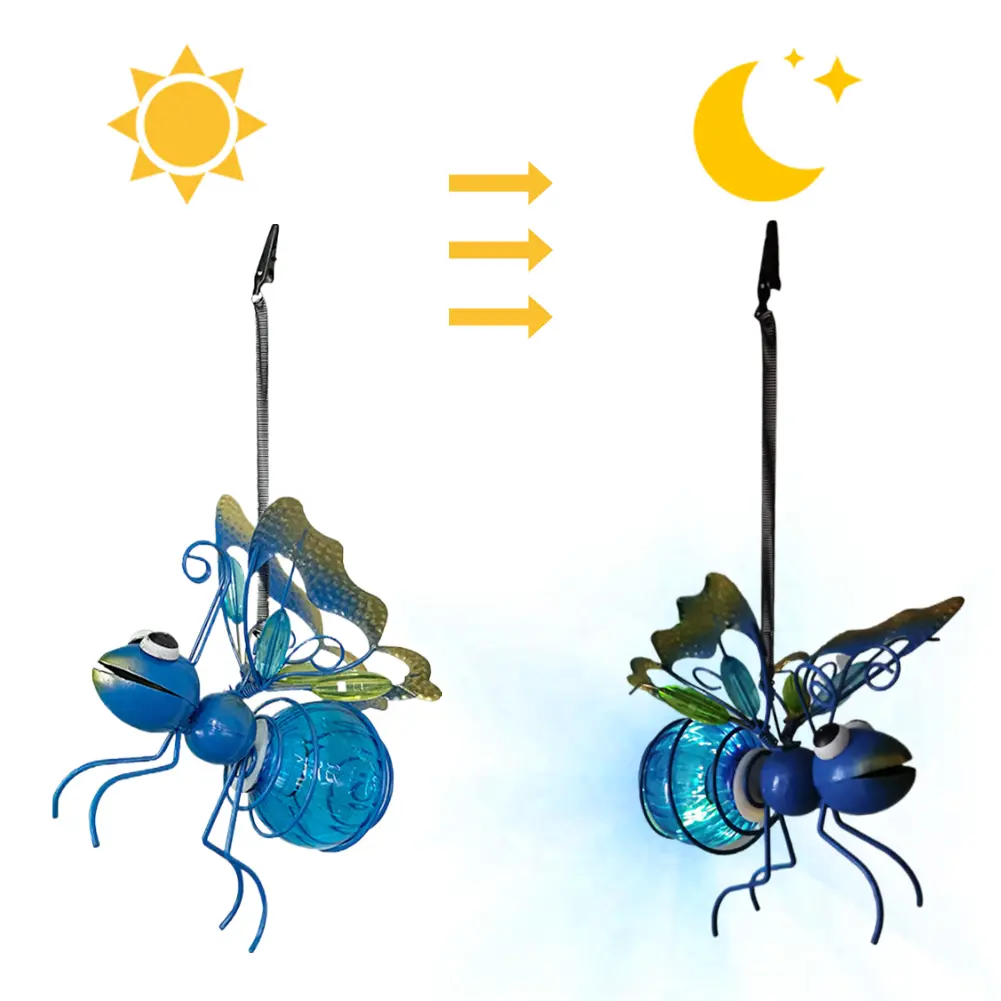 Solar Hanging Bee Light Waterproof Metal LED Outside Bugs Outdoor Hanging Lights for Outside Garden Decor Backyard Balcony Porch