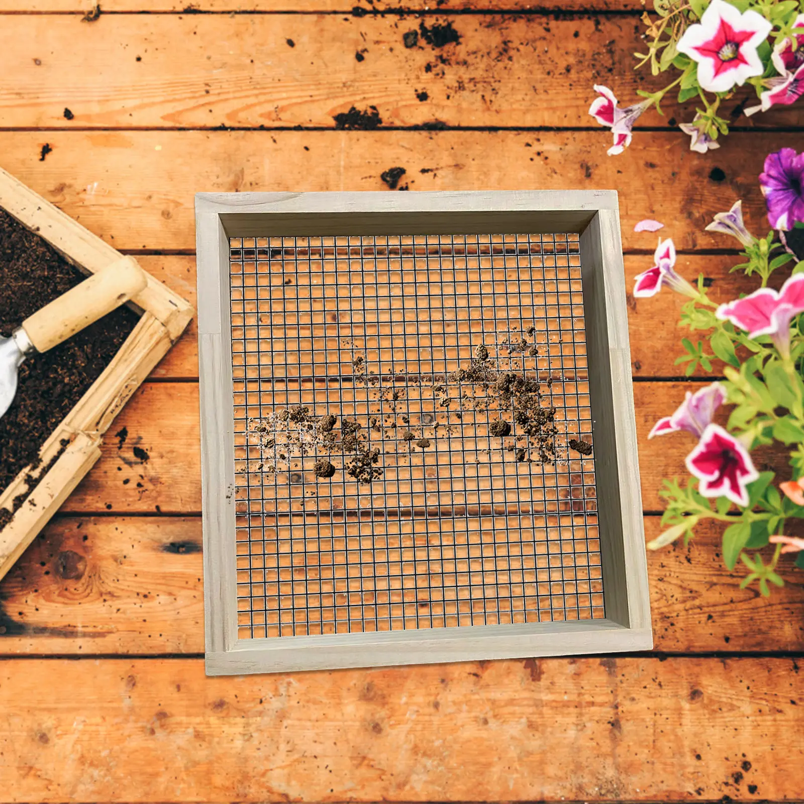 Soil Sieve Wooden Garden Sieve Soil Tool Compact Gardening Soil Sifter Mesh Portable Garden Tools for Plant Bonsai Stone Sifting