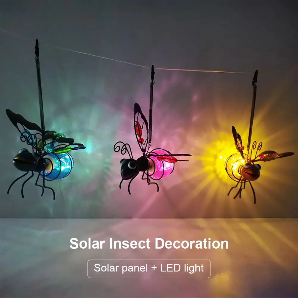 Solar Hanging Bee Light Waterproof Metal LED Outside Bugs Outdoor Hanging Lights for Outside Garden Decor Backyard Balcony Porch