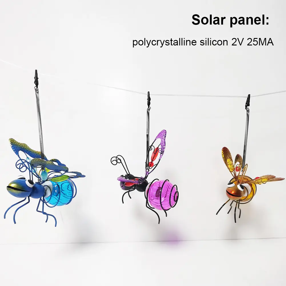Solar Hanging Bee Light Waterproof Metal LED Outside Bugs Outdoor Hanging Lights for Outside Garden Decor Backyard Balcony Porch