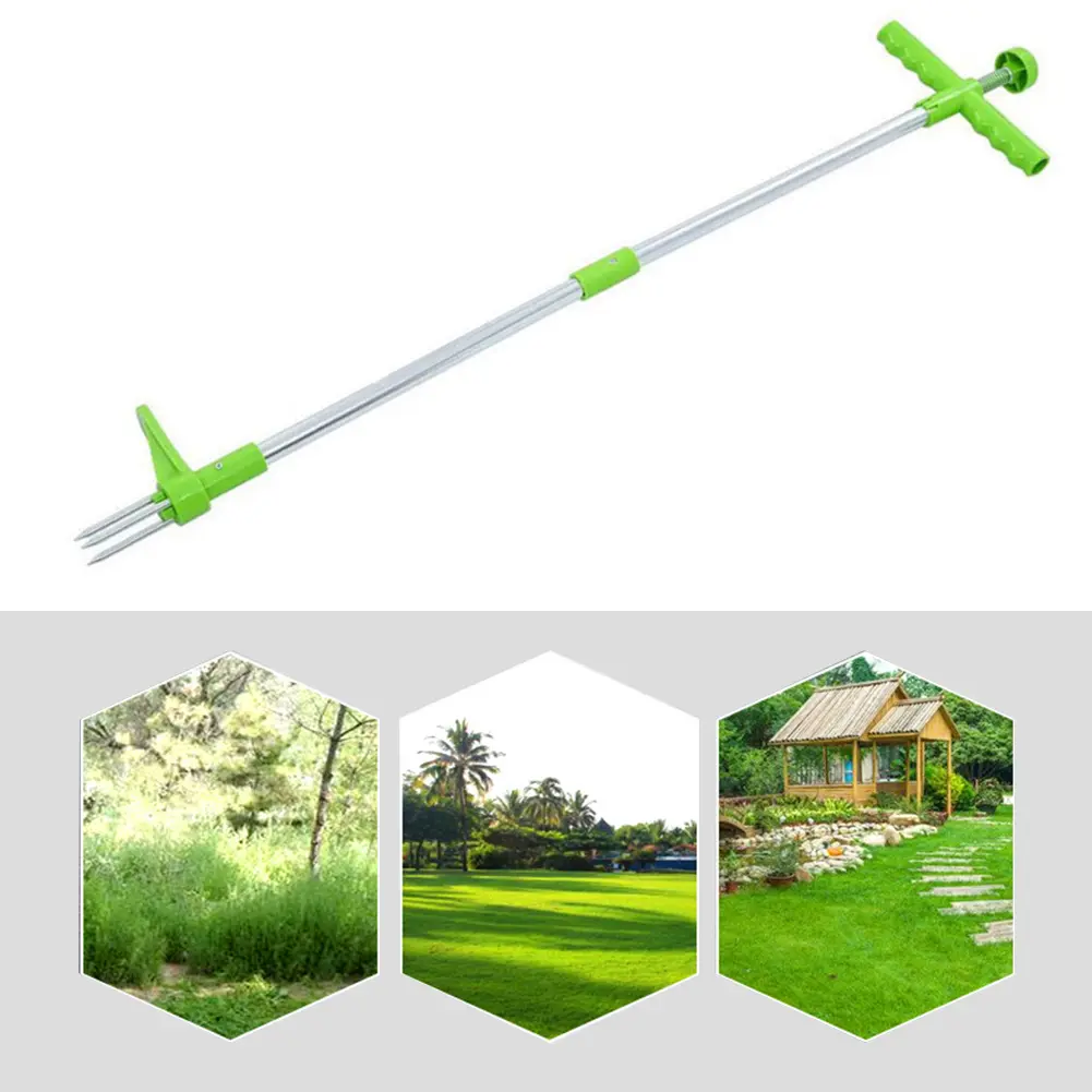 Stand Up Weeder Root Removal Tool with 3 Claws & Foot Pedal Garden Manual Weeder Long Handle Weeding Tool for Outdoor Yard Grass