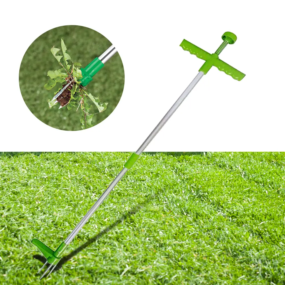 Stand Up Weeder Root Removal Tool with 3 Claws & Foot Pedal Garden Manual Weeder Long Handle Weeding Tool for Outdoor Yard Grass