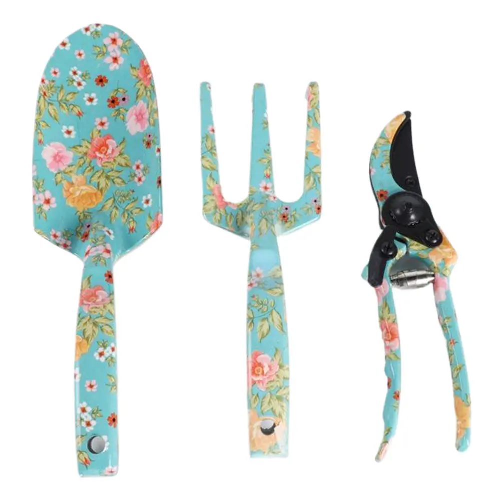 3 Piece Aluminum Gardening Tool Kit Garden Rake and Hand Trowel Garden Printing Tool Set Hand Rake Pruning Shear and Trowel