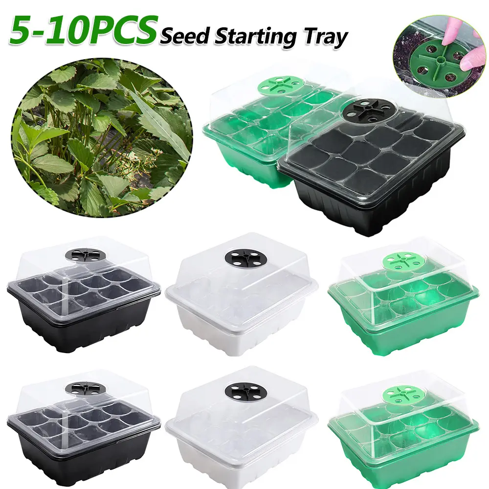 5-10PCS 12 Holes Planting Seed Cover Nursery Tray Box Plant Seedling Germination Planting Pot Mini Greenhouse Plant Starter Tray