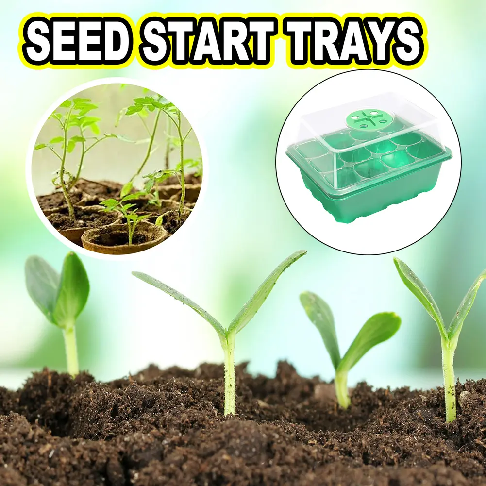 5-10PCS 12 Holes Planting Seed Cover Nursery Tray Box Plant Seedling Germination Planting Pot Mini Greenhouse Plant Starter Tray