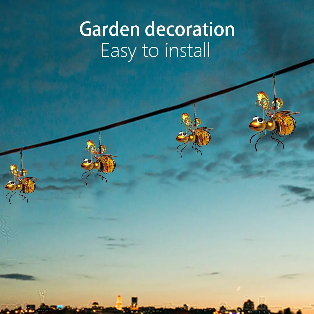 Solar Powered Bug Fairy Lights Metal Hanging Flying Insects Lamp Garden Bug Light Ornament for Backyard Balcony Porch