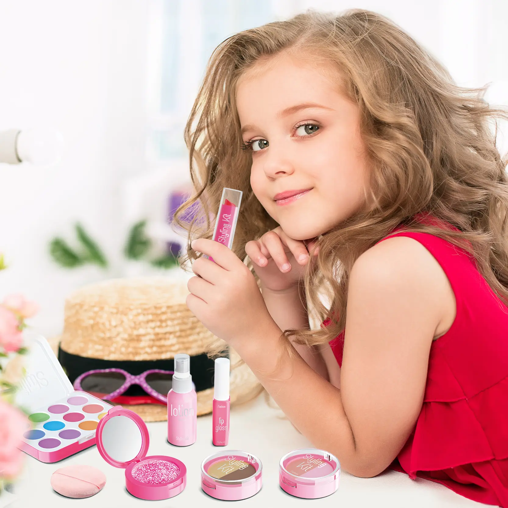 Pretend Makeup Toy Set For Girls,  Children'S Performance Handbag,Princess Role Play Toy,Portable Design Princess Cosmetics Bag,
