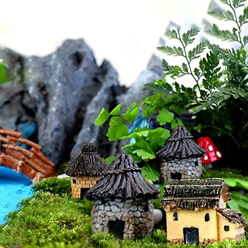 6PCS Fairy Garden Mini House Doll Accessories Miniature Village Hut Figurine Cottage DIY Dollhouse Toy Micro Landscape Decor
