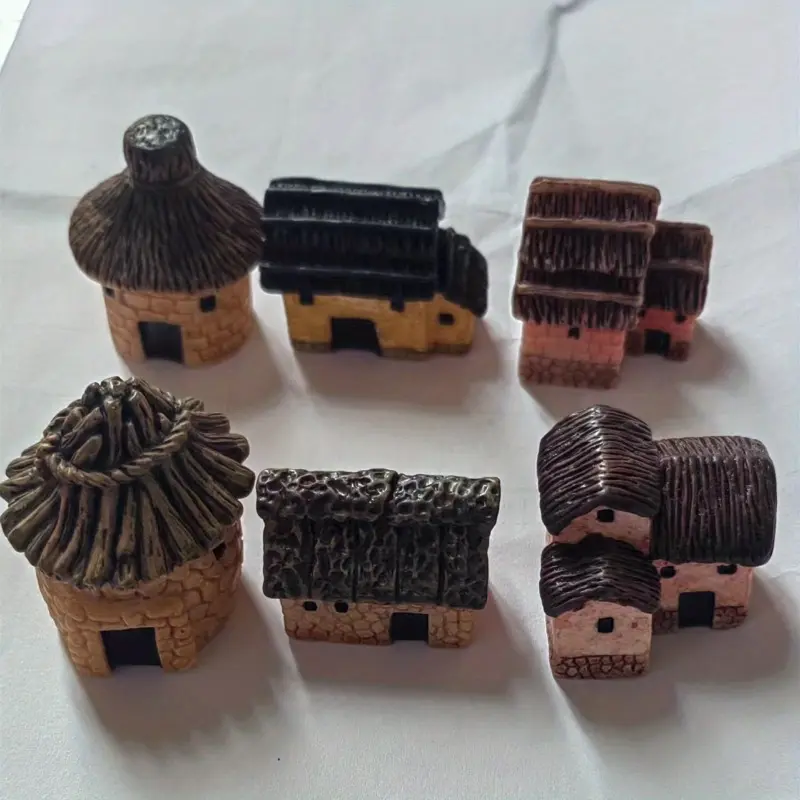 6PCS Fairy Garden Mini House Doll Accessories Miniature Village Hut Figurine Cottage DIY Dollhouse Toy Micro Landscape Decor