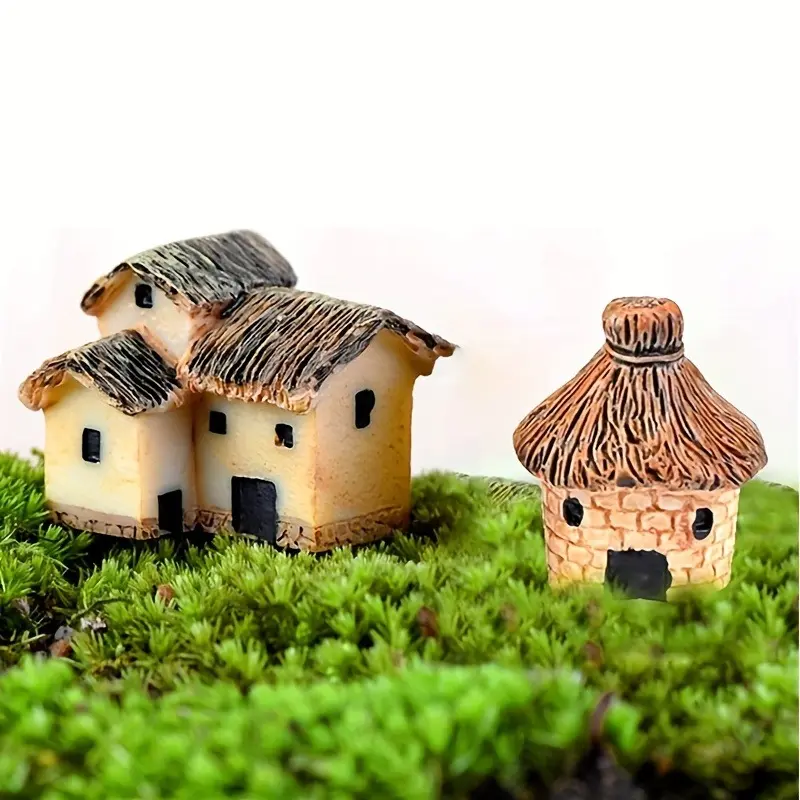 6PCS Fairy Garden Mini House Doll Accessories Miniature Village Hut Figurine Cottage DIY Dollhouse Toy Micro Landscape Decor