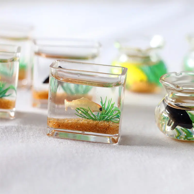 1pc Dollhouse Miniature Glass Fish Tank Bowl Aquarium Doll House Home Ornament Toys For Dollhouse Decor Toys