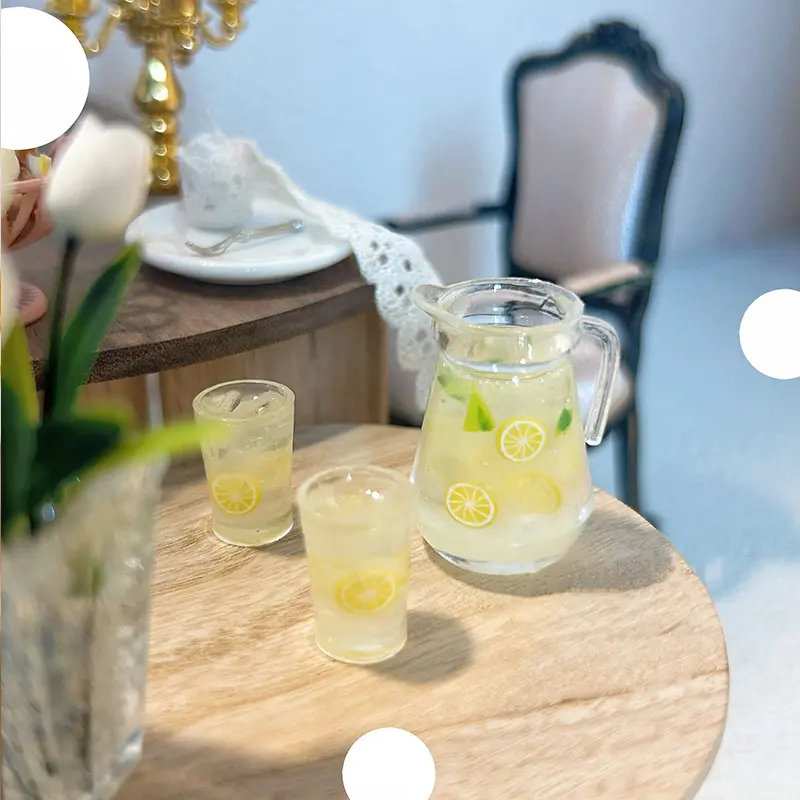 1:12 Dollhouse Miniature Lemon Juice Jug Cup Set Model Doll Drink Decor Toy Doll House Mini Kitchen Scene Ornament