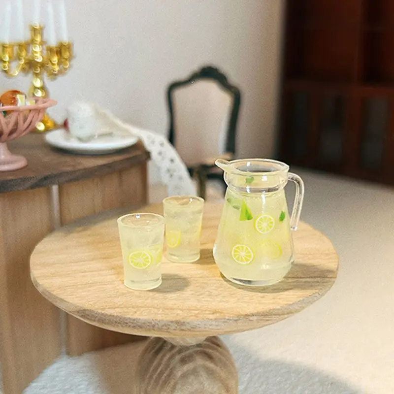 1:12 Dollhouse Miniature Lemon Juice Jug Cup Set Model Doll Drink Decor Toy Doll House Mini Kitchen Scene Ornament