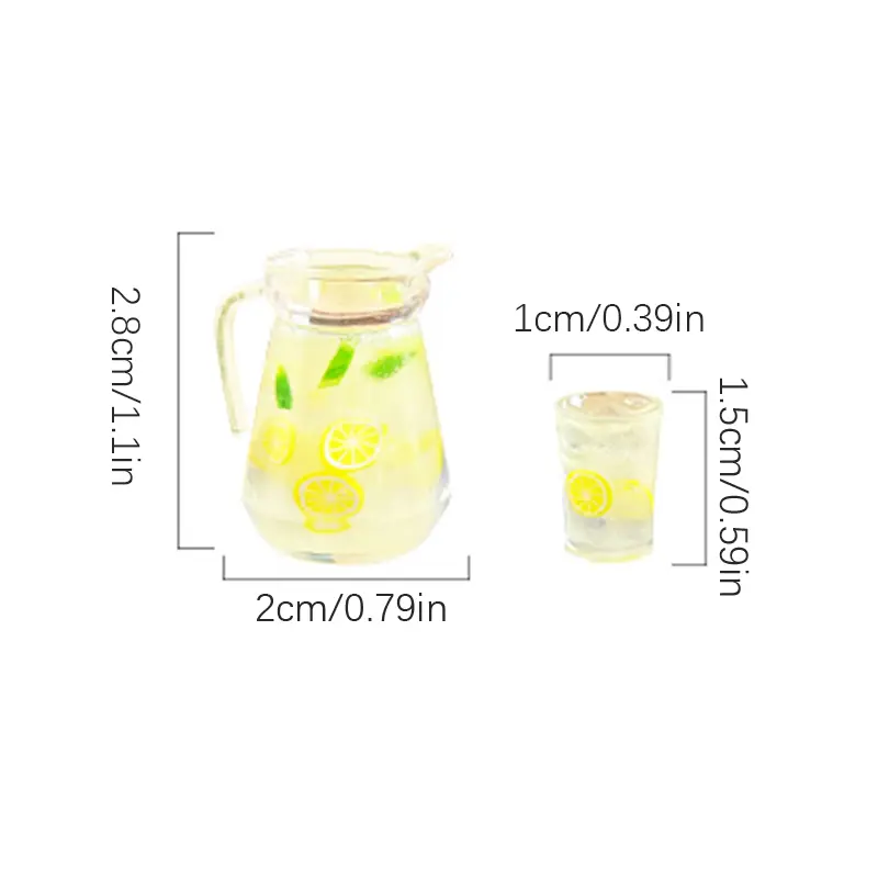 1:12 Dollhouse Miniature Lemon Juice Jug Cup Set Model Doll Drink Decor Toy Doll House Mini Kitchen Scene Ornament