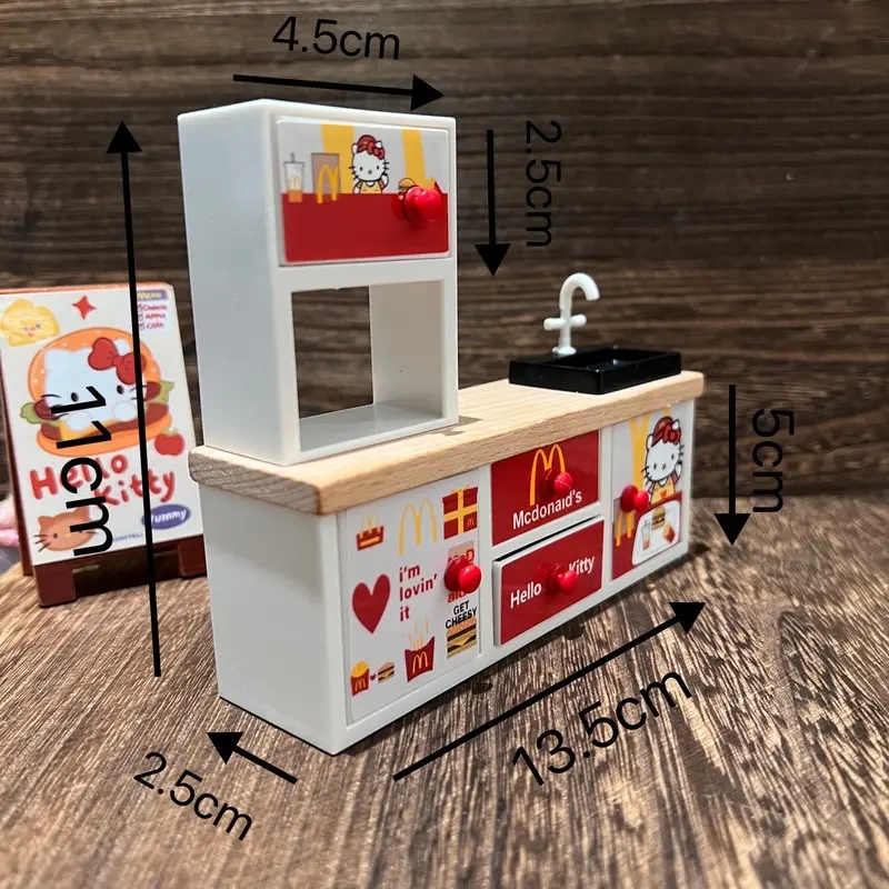 Miniature Dollhouse Kitchen Cabinet Furniture Toy Display Piece Home Decor Craft Small Model Realistic Room Blocks Set