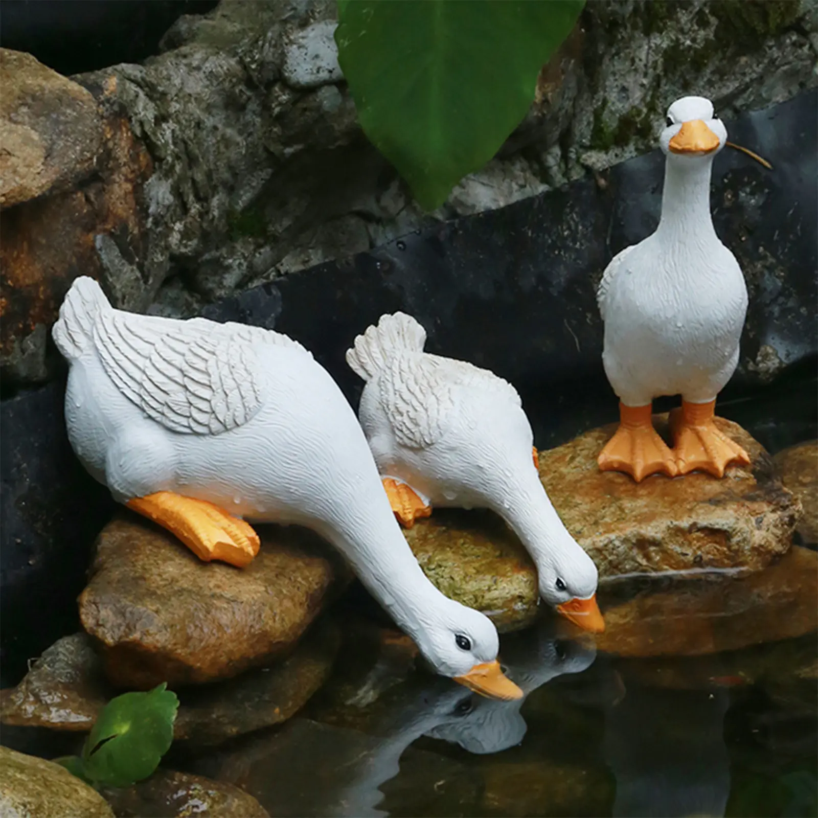1/3pcs Duck Garden Landscape Figurines Ornament Resin Decorative Duck Statue Waterproof Handicraft Holiday Gift Backyard Decor