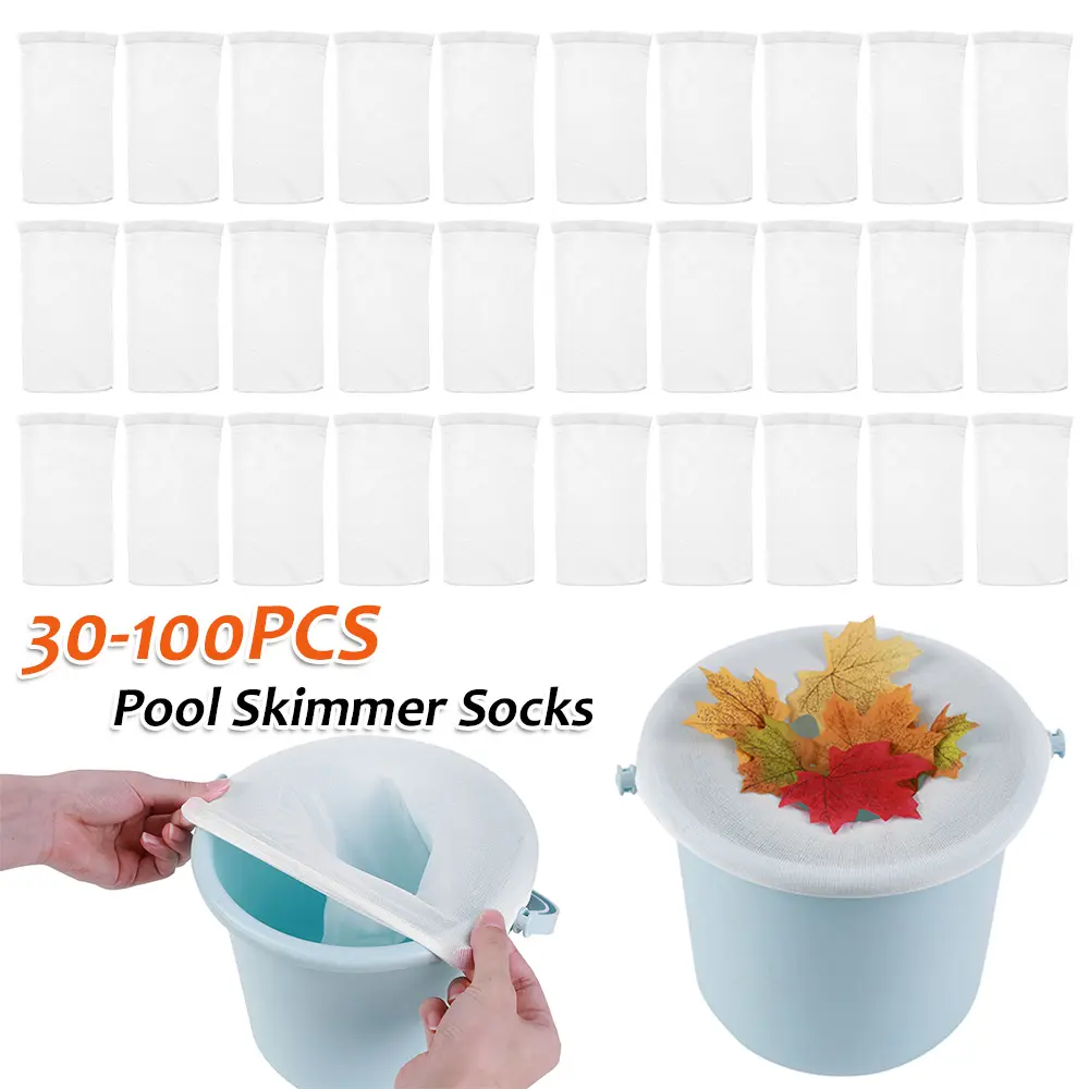 30-100PCS Pool Skimmer Socks Elastic Nylon Mesh Design Pond Debris Leaves Filters Basket Skimmers Swimming Pool Clean Accessory